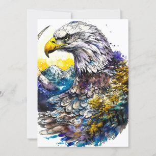 Cartes Pour Fêtes Annuelles Aquarelle sauvage Forêt Lune Aigle