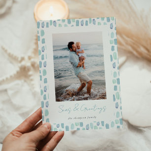 Cartes Pour Fêtes Annuelles Aquarelle Seaglass Photo côtière minimale modern