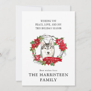 Cartes Pour Fêtes Annuelles Aquarelle sibérienne Husky rouge Poinsettia Wreath