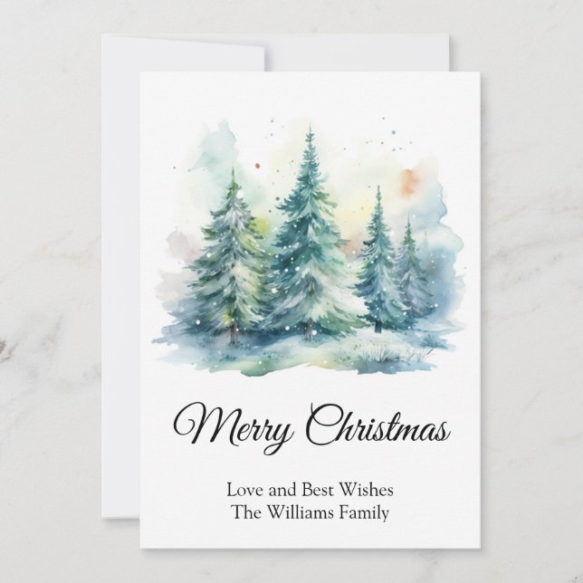 Cartes Pour Fêtes Annuelles Aquarelle simple Arbre de Noël Joyeux Noël (Devant)