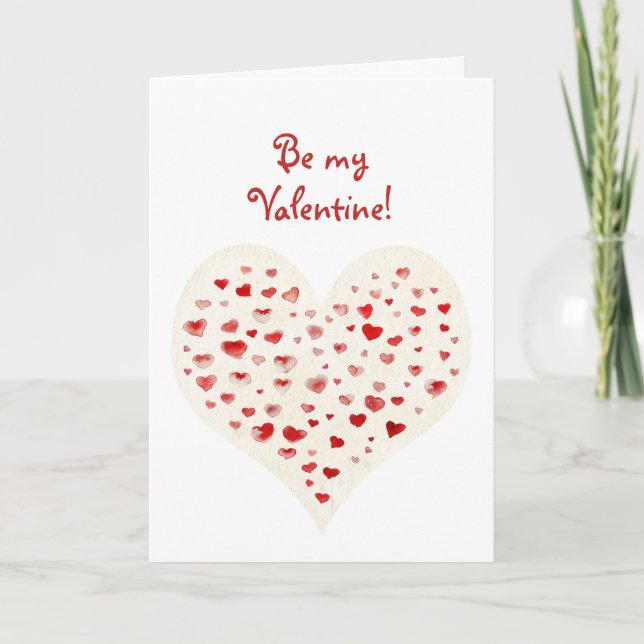 Cartes Pour Fêtes Annuelles Aquarelle simple Coeurs rouges Saint Valentin (Devant)