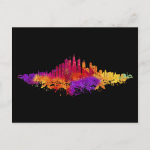 Cartes Pour Fêtes Annuelles Aquarelle Skyline de Chicago en blanc
