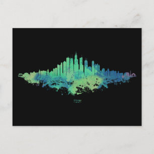 Cartes Pour Fêtes Annuelles Aquarelle Skyline de Chicago en bleu et vert
