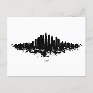 Cartes Pour Fêtes Annuelles Aquarelle Skyline de Chicago noir et blanc