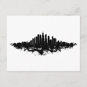 Cartes Pour Fêtes Annuelles Aquarelle Skyline de Chicago noir et blanc
