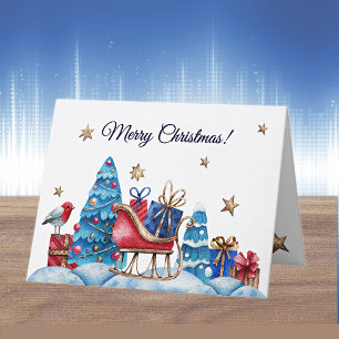 Cartes Pour Fêtes Annuelles Aquarelle Sleigh & Cadeaux Joyeux Noël