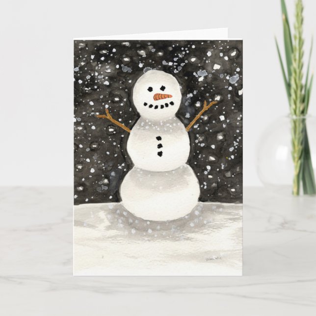 Cartes Pour Fêtes Annuelles Aquarelle Snowman (Devant)