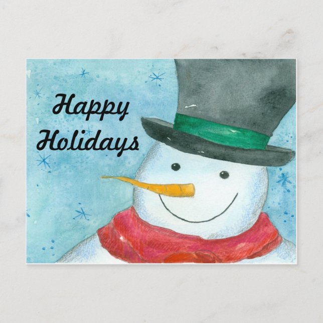 Cartes Pour Fêtes Annuelles Aquarelle Snowman Art Joyeuses vacances (Devant)