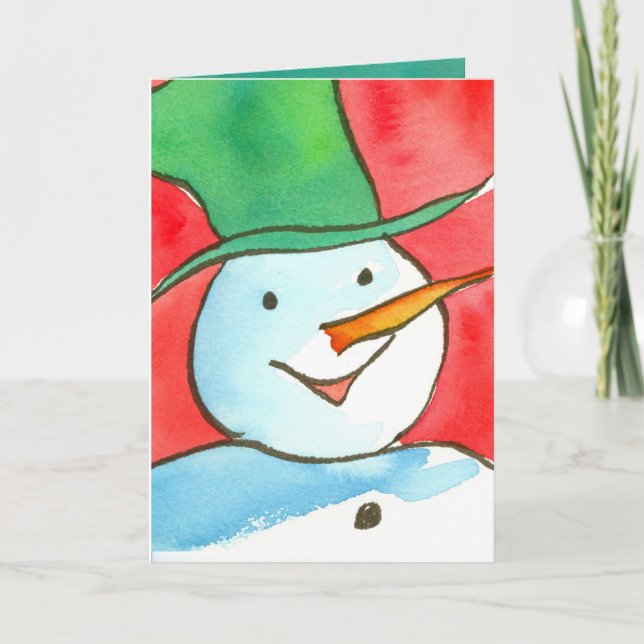 Cartes Pour Fêtes Annuelles Aquarelle Snowman Joyeux Noël (Devant)