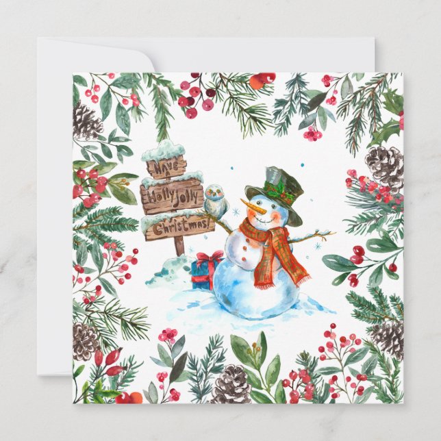 Cartes Pour Fêtes Annuelles Aquarelle Snowman Joyeux Noël (Devant)
