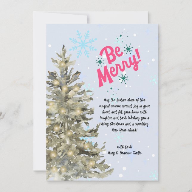 Cartes Pour Fêtes Annuelles Aquarelle Snowy Christmas Tree Scène hivernale (Devant)