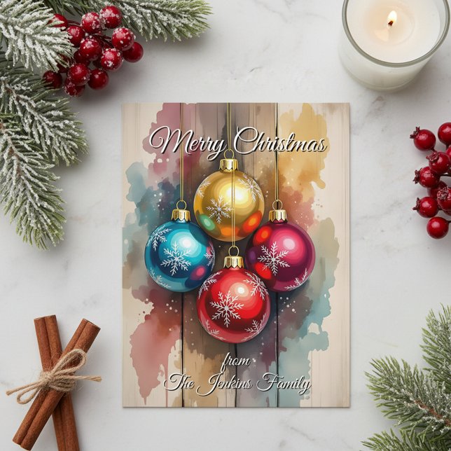 Cartes Pour Fêtes Annuelles Aquarelle Splatter Glossy Ornements Noël (Créateur téléchargé)