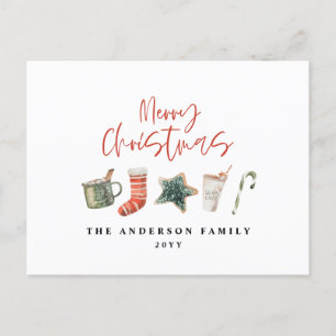 Cartes Pour Fêtes Annuelles Aquarelle sucre de canne de boissons de Noël
