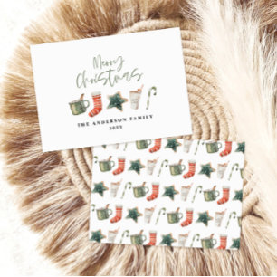 Cartes Pour Fêtes Annuelles Aquarelle sucre de canne de boissons de Noël