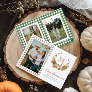 Cartes Pour Fêtes Annuelles Aquarelle Thankgiving Monogram Wreath Photo