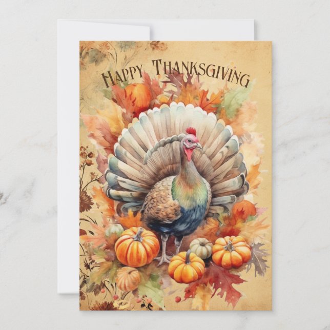 Cartes Pour Fêtes Annuelles Aquarelle Thankgiving Turkey (Devant)