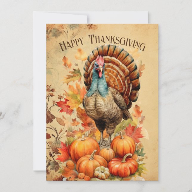 Cartes Pour Fêtes Annuelles Aquarelle Thankgiving Turkey (Devant)