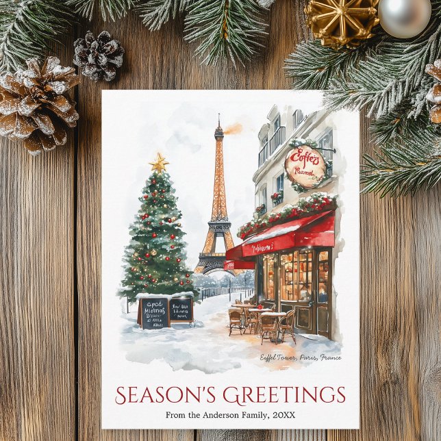 Cartes Pour Fêtes Annuelles Aquarelle Tour Eiffel Paris France Voyage (Watercolor Eiffel Tower Paris France Travel Holiday Postcard)