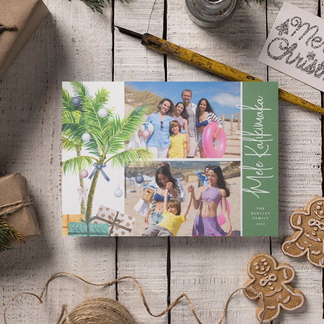 Cartes Pour Fêtes Annuelles Aquarelle Tropicale Mele Kalikimaka 2 Photo (Créateur téléchargé)