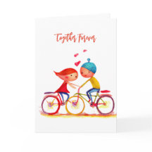 Aquarelle Valentine Couple Vélo Coeur Amour