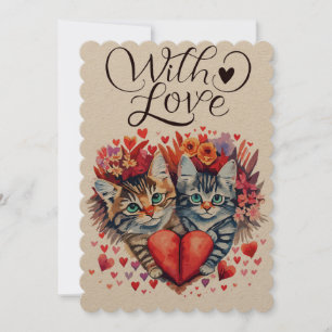 Cartes Pour Fêtes Annuelles Aquarelle Valentines chats avec amour