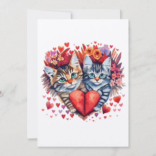 Cartes Pour Fêtes Annuelles Aquarelle Valentines chats avec cookie sucre coeur (Devant)