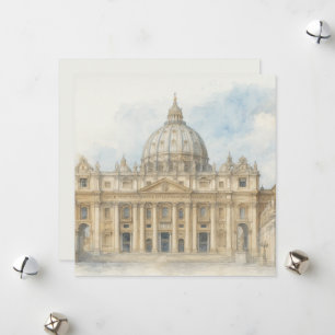 Cartes Pour Fêtes Annuelles Aquarelle Vatican   Basilique Saint-Pierre Italie