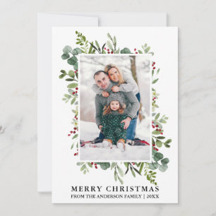 Cartes Pour Fêtes Annuelles Aquarelle Végétale d'hiver Berries Photo Noël