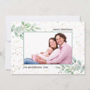 Cartes Pour Fêtes Annuelles Aquarelle Verdure Photo Gold Stars Noël