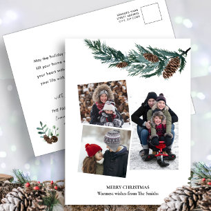 Cartes Pour Fêtes Annuelles Aquarelle Verdure Pin vert rustique Bouton de cône