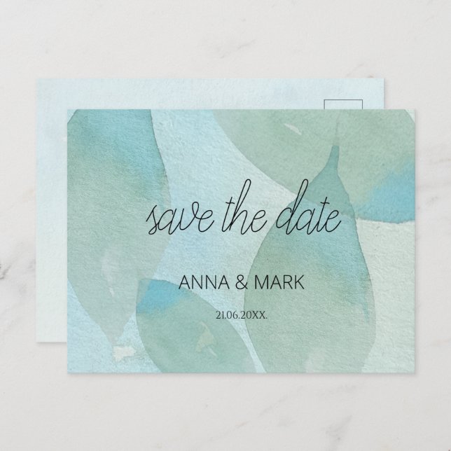 Cartes Pour Fêtes Annuelles Aquarelle vert bleu océan transparent Original (Devant / Derrière)