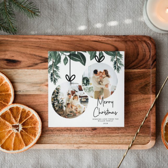 Cartes Pour Fêtes Annuelles Aquarelle vert Carré photo de Noël (Créateur téléchargé)