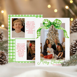 Cartes Pour Fêtes Annuelles Aquarelle Vert En vichy Bow Photo de Noël