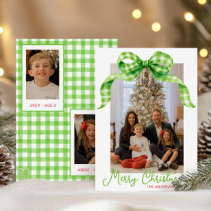 Cartes Pour Fêtes Annuelles Aquarelle Vert En vichy Bow Photo de Noël