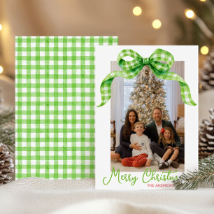Cartes Pour Fêtes Annuelles Aquarelle Vert En vichy Bow Photo de Noël