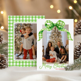 Cartes Pour Fêtes Annuelles Aquarelle Vert En vichy Bow Photo de Noël
