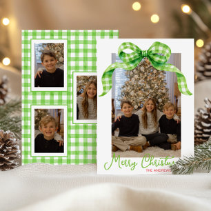 Cartes Pour Fêtes Annuelles Aquarelle Vert En vichy Bow Photo de Noël