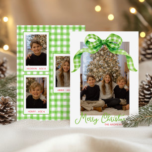 Cartes Pour Fêtes Annuelles Aquarelle Vert En vichy Bow Photo de Noël