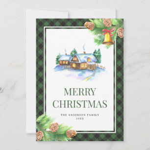 Cartes Pour Fêtes Annuelles Aquarelle Vert Plat Noël
