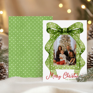 Cartes Pour Fêtes Annuelles Aquarelle Vert Polka Dot Bow Photo de Noël