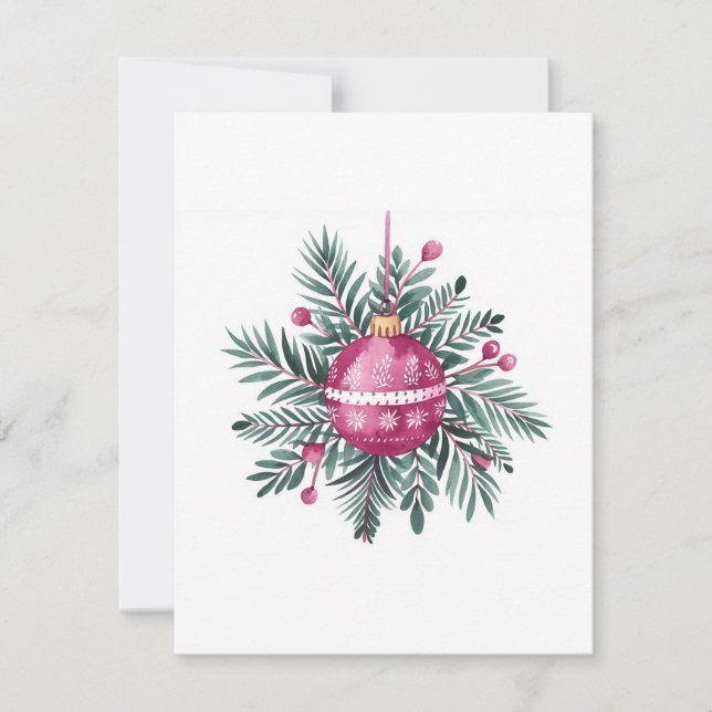 Cartes Pour Fêtes Annuelles Aquarelle Vert rose Bauble Noël (Devant)