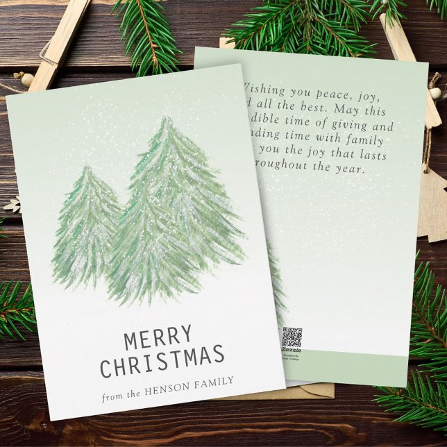 Cartes Pour Fêtes Annuelles Aquarelle verte Arbre de Noël Artiste (Créateur téléchargé)