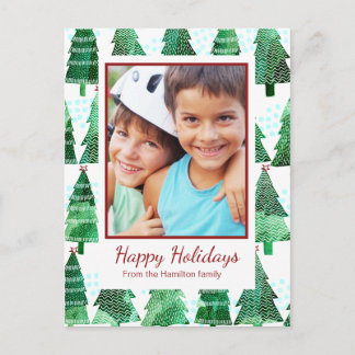 Cartes Pour Fêtes Annuelles Aquarelle verte Arbre de Noël Salutation photo