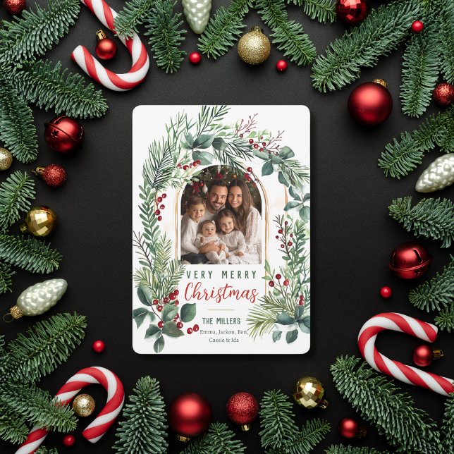 Cartes Pour Fêtes Annuelles Aquarelle verte Arche de Noël Photo (Créateur téléchargé)