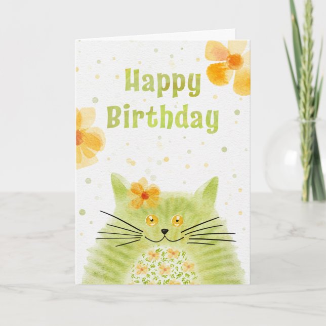 Cartes Pour Fêtes Annuelles Aquarelle verte aux fleurs orange Anniversaire (Devant)