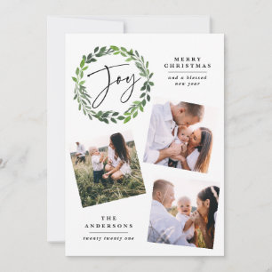 Cartes Pour Fêtes Annuelles Aquarelle verte couronne multi photo script joie