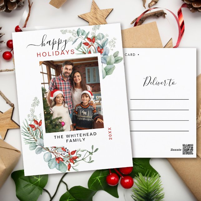 Cartes Pour Fêtes Annuelles Aquarelle verte Élégante (You will love these beautiful Christmas cards! They feature botanical watercolor pine and berries.)