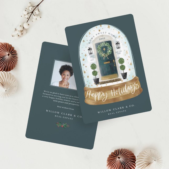 Cartes Pour Fêtes Annuelles Aquarelle verte Festive Porte Globe des neiges (Créateur téléchargé)