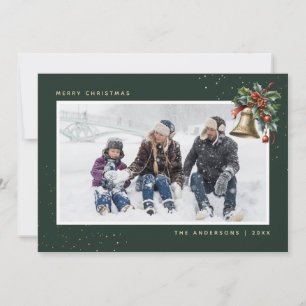 Cartes Pour Fêtes Annuelles Aquarelle verte Holly Bell Photo