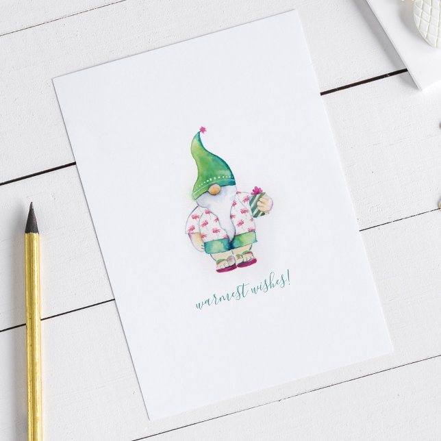 Cartes Pour Fêtes Annuelles Aquarelle verte mignonne Gnome de Noël (Gnome Christmas cards watercolor art by Victoria Grigaliunas of Do Tell A Belle)